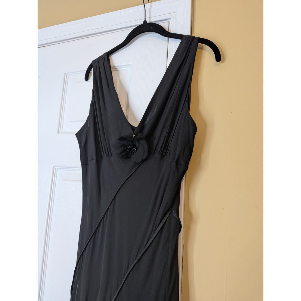 Robbie Bee Y2K Silk Black Maxi Dress Size 16 Assymetrical Hem Whimsical Fairy - Picture 3 of 9
